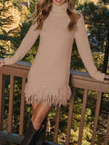 Fringe Turtleneck Long Sleeve Sweater Dress - Your Second Look