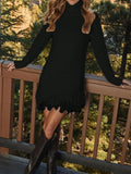 Fringe Turtleneck Long Sleeve Sweater Dress - Your Second Look