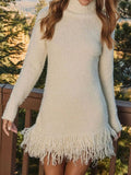 Fringe Turtleneck Long Sleeve Sweater Dress - Your Second Look