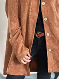 Full Size Corduroy Button Up Hooded Jacket Plus Size - Your Second Look