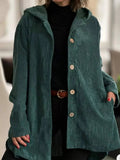 Full Size Corduroy Button Up Hooded Jacket Plus Size - Your Second Look