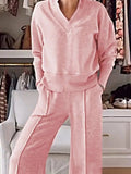 Full Size Cozy V - Neck Top and Pants Set Plus Size - Your Second Look