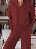 Full Size Cozy V - Neck Top and Pants Set Plus Size - Your Second Look