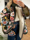 Full Size Floral Print Quilted Sherpa - Lined Jacket Plus Size - Your Second Look