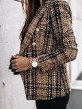 Full Size Plaid Tweed Double - Breasted Blazer Plus Size - Your Second Look