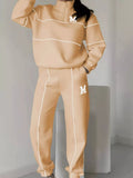 Full Size Striped Quarter Zip Top and Pants Set Plus Size - Your Second Look