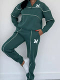Full Size Striped Quarter Zip Top and Pants Set Plus Size - Your Second Look