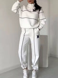 Full Size Striped Quarter Zip Top and Pants Set Plus Size - Your Second Look
