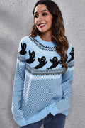 Ghost Pattern Round Neck Long Sleeve Sweater - Your Second Look