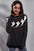 Ghost Pattern Round Neck Long Sleeve Sweater - Your Second Look