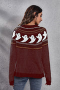 Ghost Pattern Round Neck Long Sleeve Sweater - Your Second Look