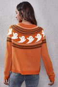Ghost Pattern Round Neck Long Sleeve Sweater - Your Second Look