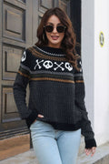 Ghost Pattern Round Neck Long Sleeve Sweater - Your Second Look
