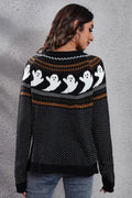 Ghost Pattern Round Neck Long Sleeve Sweater - Your Second Look