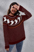 Ghost Pattern Round Neck Long Sleeve Sweater - Your Second Look