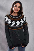 Ghost Pattern Round Neck Long Sleeve Sweater - Your Second Look