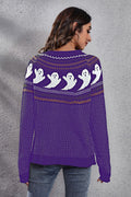 Ghost Pattern Round Neck Long Sleeve Sweater - Your Second Look