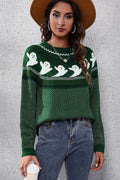 Ghost Pattern Round Neck Long Sleeve Sweater - Your Second Look