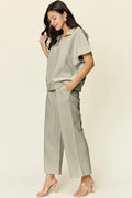 Half Zip Short Sleeve Top and Pants Set - Your Second Look