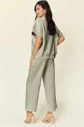 Half Zip Short Sleeve Top and Pants Set - Your Second Look