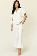 Half Zip Short Sleeve Top and Pants Set - Your Second Look