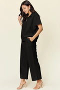 Half Zip Short Sleeve Top and Pants Set - Your Second Look