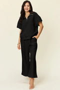 Half Zip Short Sleeve Top and Pants Set - Your Second Look