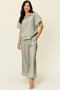 Half Zip Short Sleeve Top and Pants Set - Your Second Look