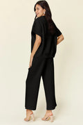 Half Zip Short Sleeve Top and Pants Set - Your Second Look