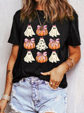 Halloween Bowknot Ghost Pumpkin Graphic T Shirt - Your Second Look