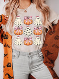 Halloween Bowknot Ghost Pumpkin Graphic T Shirt - Your Second Look