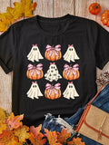 Halloween Bowknot Ghost Pumpkin Graphic T Shirt - Your Second Look