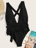 Halter Neck Deep V Tied One - Piece Swimsuit - Your Second Look