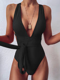 Halter Neck Deep V Tied One - Piece Swimsuit - Your Second Look