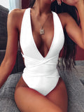 Halter Neck Deep V Tied One - Piece Swimsuit - Your Second Look