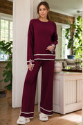 High - Low Round Neck Top and Pants Sweater Set - Your Second Look
