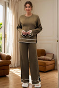 High - Low Round Neck Top and Pants Sweater Set - Your Second Look