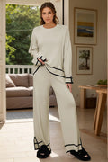 High - Low Round Neck Top and Pants Sweater Set - Your Second Look