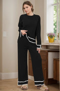 High - Low Round Neck Top and Pants Sweater Set - Your Second Look