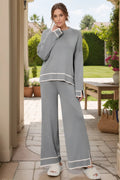High - Low Round Neck Top and Pants Sweater Set - Your Second Look