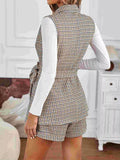 Houndstooth Lapel Collar Vest Coat and Shorts Set - Your Second Look