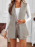 Houndstooth Lapel Collar Vest Coat and Shorts Set - Your Second Look