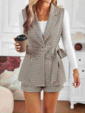 Houndstooth Lapel Collar Vest Coat and Shorts Set - Your Second Look