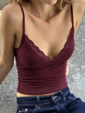 Lace Trim V - neck Cami Top - Your Second Look