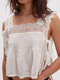 Lace - Trimmed Eyelet Square Neck Top - Your Second Look