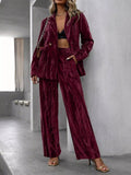 Lapel Collar Long Sleeve Blazer and Pants Set - Your Second Look