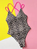Leopard Plunge Spaghetti Strap One - Piece Swimwear - Your Second Look
