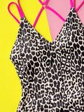 Leopard Plunge Spaghetti Strap One - Piece Swimwear - Your Second Look