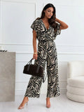 Leopard Print Short Sleeve Wide Leg Jumpsuit - Your Second Look