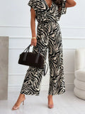Leopard Print Short Sleeve Wide Leg Jumpsuit - Your Second Look